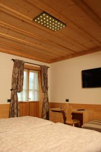 科尔蒂纳丹佩佐农场猎人之家旅馆的一间卧室配有一张床和一台平面电视