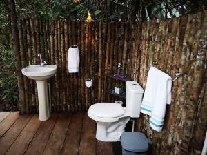 莱蒂西亚Glamping Amazonas的一间带卫生间和水槽的浴室