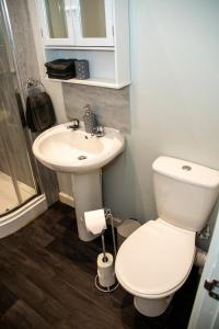 特伦特河畔斯托克Cosy Convenient 1 BR Flat at Central Stoke Near Hospitals and Univesities的浴室配有白色卫生间和盥洗盆。