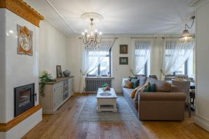 里加Dzirnavu Residence 2 bedroom Apartment的带沙发和电视的客厅