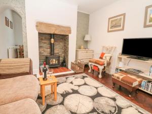 伊姆Hawthorn Cottage的带沙发和壁炉的客厅
