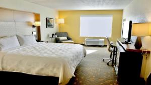 欧弗兰帕克欧弗兰帕克会议中心套房假日酒店的酒店客房设有一张大床和一张书桌。