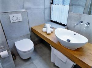 艾珍兰德鲁夫特酒店餐厅的一间带水槽和卫生间的浴室
