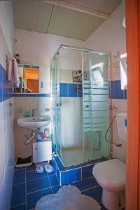 马拉希Voula Home的带淋浴、卫生间和盥洗盆的浴室
