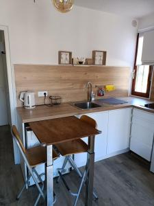 欧龙Studio 4 couchages的厨房配有水槽和木制台面