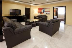 伊达尔戈州波萨里卡Hípico inn Hotel的客厅配有2张沙发和1台平面电视
