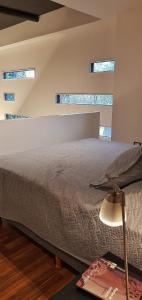 查克拉斯德科里亚LOFT MIC的一间卧室设有一张床和两个窗户。