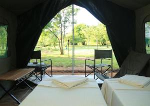 维勒珀图Big Game - Wilpattu by Eco Team的帐篷内的两张床,享有公园美景