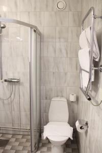 隆德Place Lund的浴室设有卫生间和带毛巾的淋浴。