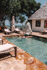 蓬圭The Island - Pongwe Lodge的度假酒店游泳池内的人
