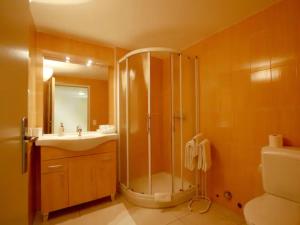 阿斯科纳Depandance Garni Golf的带淋浴和盥洗盆的浴室