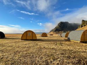 霍尔斯沃德吕尔Starlight Camping Pods的沙漠中一块田野中的一组圆顶