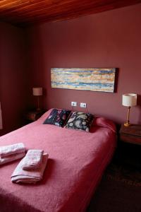 塔菲德尔瓦勒Los Abuelos Departamentos的一间卧室配有粉红色的床和2条毛巾