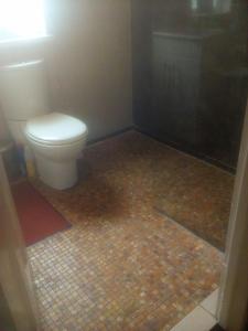 卡迪夫The Principality 2 Singles Bedroom的一间带卫生间的浴室和瓷砖地板。