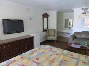 拉蓬特梓汽车旅馆的一间卧室配有一张床、一台电视和一把椅子