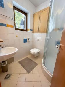 兹雷切Apartma Idila的浴室配有卫生间、盥洗盆和淋浴。