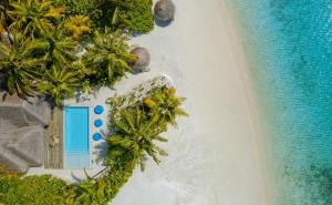 南马累环礁Anantara Dhigu Maldives Resort - Special Offer On Transfer Rates For Summer 2024的享有海滩上方的房屋和大海美景