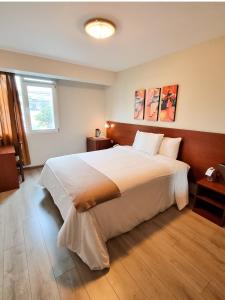 利马拉斯帕尔马斯酒店的卧室设有一张白色大床和一扇窗户。