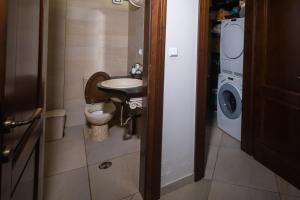 卡尔派尼西翁Kourtis Family Mansion的浴室配有卫生间、盥洗盆和洗衣机。