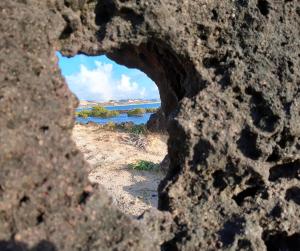 尼西亚弗洛雷斯塔COMPLEJO PONTA das BRILLES DUPLEX的岩石上的洞,享有海景