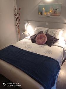 Saint-Seurin-de-CursacL'Estuaire的一间卧室配有一张带粉红色枕头的床