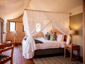 Chiro PanMankwe Tented Retreat的一间帐篷内带天蓬床的卧室