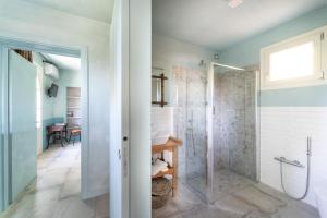 圣卢西亚Agriturismo Bellandi的带淋浴和步入式淋浴间的浴室