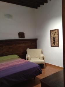 埃尔卡沃德加塔Cortijo Los Flamencos的一间卧室配有一张床和一把椅子