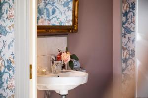 吕瑟希尔Strandvillan Hotell och Bed & Breakfast的一间带水槽和镜子的浴室