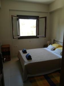 费索斯Sunset view apartment的一间卧室设有两张床和窗户。