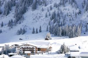 莱赫阿尔贝格伯格霍夫酒店的雪中与山间滑雪小屋