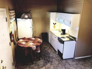 阿尔托High Country Lodge的一间带桌子和炉灶的小厨房