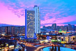 基辅旅游度假酒店的城市天际线,夜晚有高楼