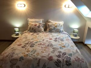 Faverolles瑞雷斯赛特斯酒店的一间卧室配有一张带花卉床罩和两盏灯的床。