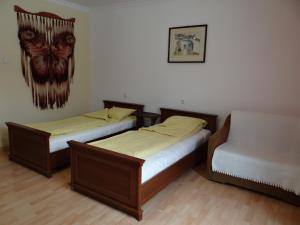 戈尔利采Dom na wzgórzu的一间设有两张床和椅子的房间