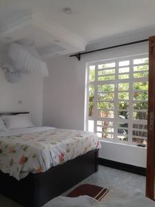 内罗毕Lux suites Utawala Family House的一间卧室设有一张床和一个大窗户