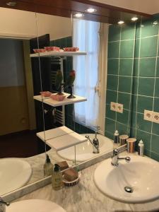 巴斯蒂亚Chambre Rose的浴室设有水槽和镜子,两只鸟