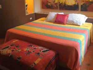 克鲁兹德华纳卡克斯特尔Villas Jardin Del Mar的两张带色彩缤纷的毯子和枕头的床