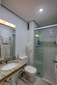 圣保罗Slaviero São Paulo Ibirapuera的一间带卫生间和玻璃淋浴间的浴室