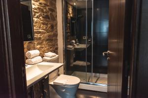 圣地亚哥－德孔波斯特拉潘诗恩阿卡萨度佩瑞格里诺酒店的带淋浴、卫生间和盥洗盆的浴室
