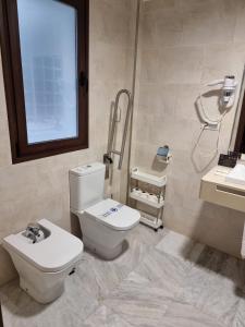 隆达Hotel El Tajo & SPA的浴室配有卫生间、淋浴和盥洗盆。