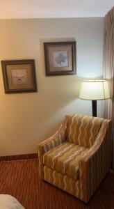 默特尔比奇Landmark Resort的客厅配有椅子和灯