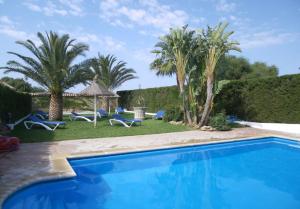 扎霍拉Hacienda El Romeral的一座别墅,设有游泳池和棕榈树