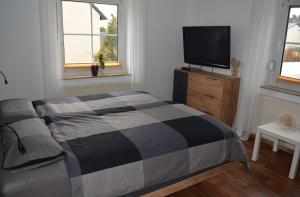 OberkotzauFewo Bauer的一间卧室配有一张床和一台平面电视
