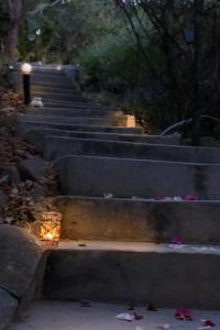 雾观Thulamela Couples Retreat的一组混凝土楼梯,上面有蜡烛