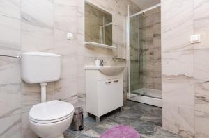 西利皮Apartments Dubrovnik Airport的浴室配有卫生间、盥洗盆和淋浴。