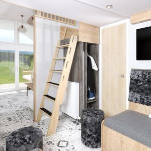 阿伯劳尔The Willy Gunn Pod - Beautiful, luxury pod的一间卧室配有一张双层床,其中配有梯子