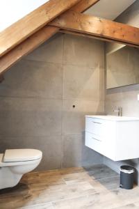 耶尔瑟克Sfeervol vakantiehuis in centrum Yerseke的浴室配有白色卫生间和盥洗盆。