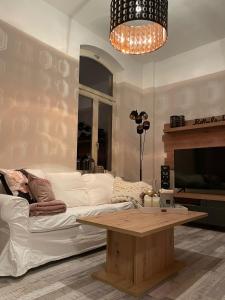 巴伦施泰特Apartment zur Wiege Anhalts的客厅配有白色沙发和茶几