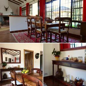 育空河Sunbird Cottage的厨房以及带桌椅的用餐室。